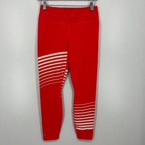 Athleta Leggings Women's Size S Orange Striped Running High Rise Gym Yoga